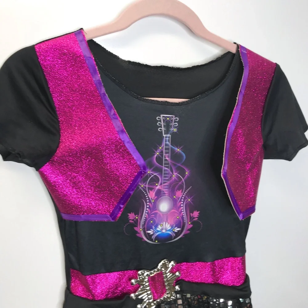 Rocker Girl dance costume dress black purple pink ruffles size small kids